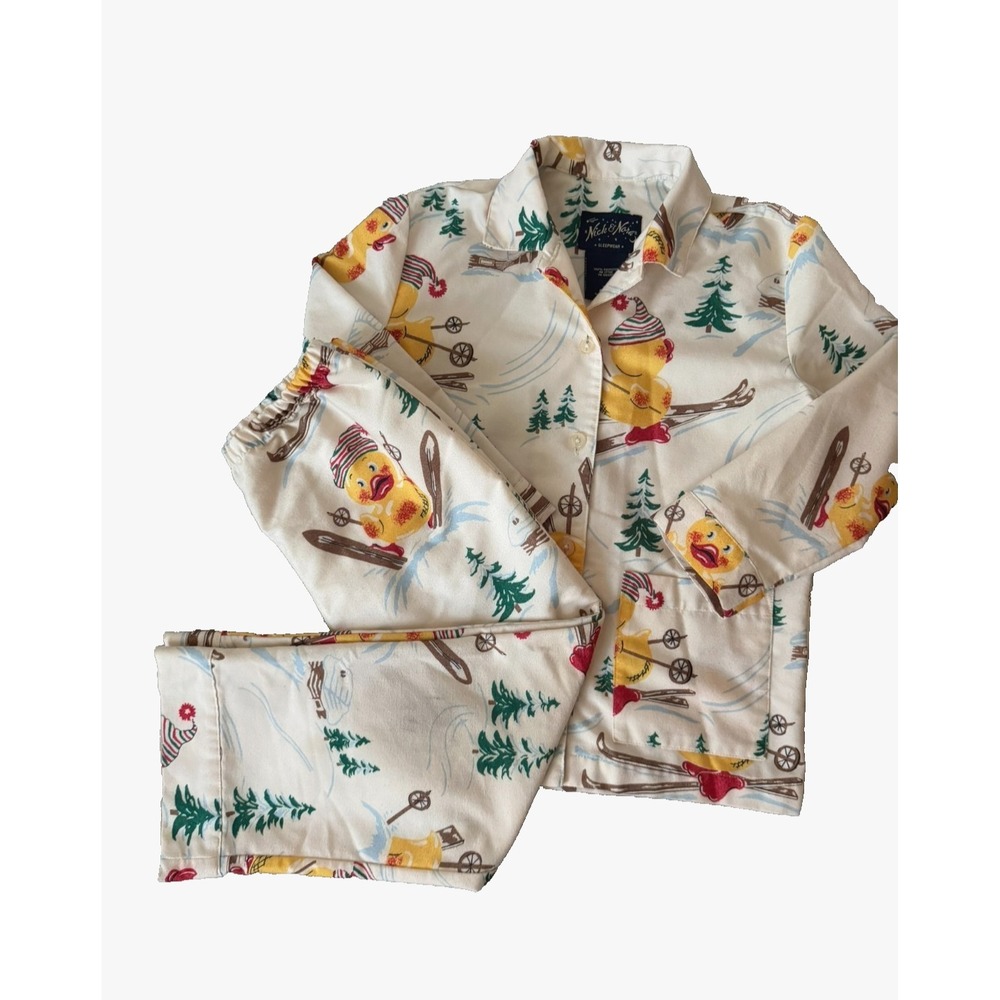 Nick And Nora Kids Small‎ 6X Pajamas Set Ducks Skiing Winter Warm Sleepwear